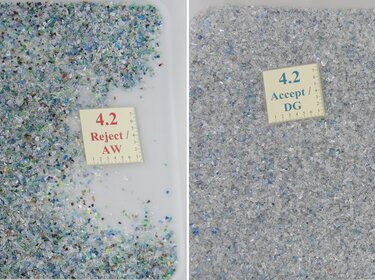 pet flakes sorting result of msort sorting machine | © Allgaier Process Technology 2022